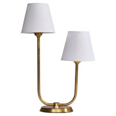 Swedish Designer, Table Lamp, Brass, Fabric, Sweden, 1940s