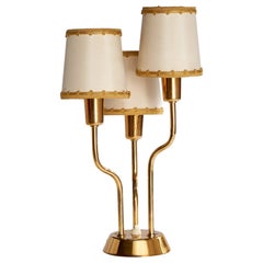 Swedish Designer, Table Lamp, Brass, Fabric, Sweden, 1940s