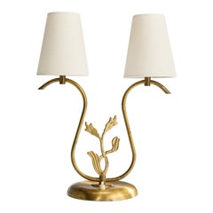 Swedish Designer, Table Lamp, Brass, Fabric, Sweden, 1940s