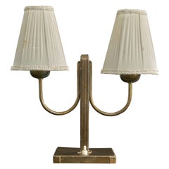 Swedish Designer, Table Lamp, Brass, Fabric, Sweden, 1940s