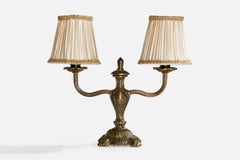 Swedish Designer, Table Lamp, Brass, Fabric, Sweden, 1950s