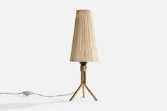 Swedish Designer, Table Lamp, Brass, Fabric, Sweden, 1950s
