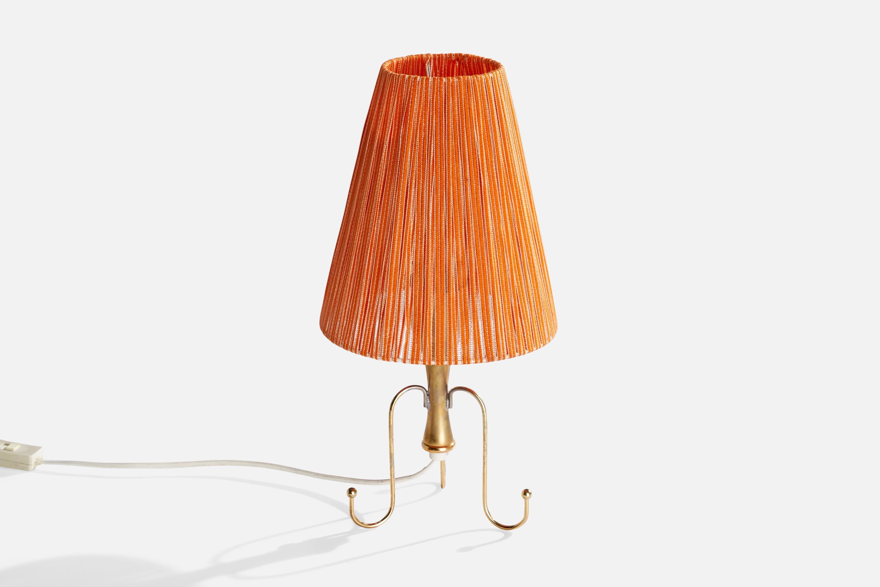 Scandinavian Modern Swedish Designer, Table Lamp, Brass, Fabric, Sweden, 1950s For Sale