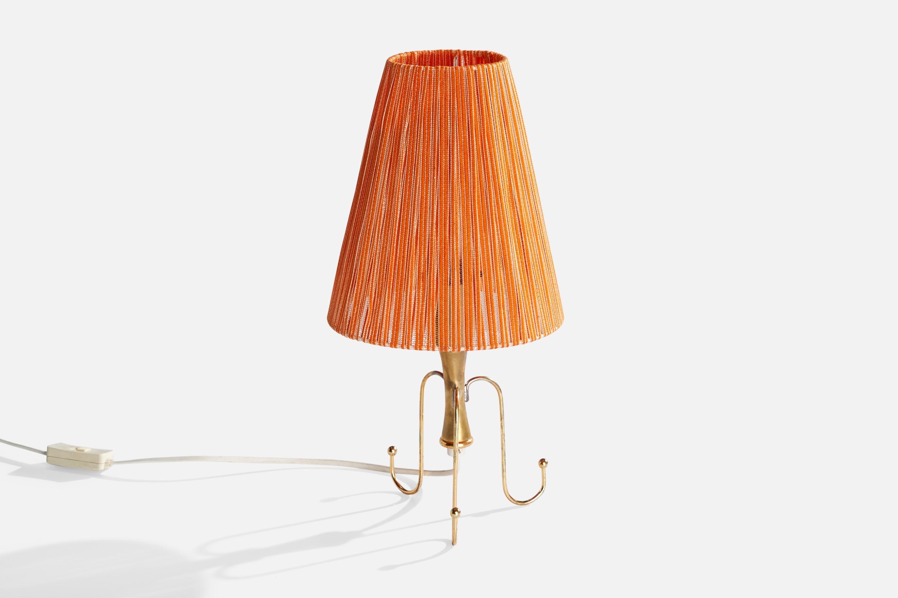 Swedish Designer, Table Lamp, Brass, Fabric, Sweden, 1950s In Good Condition For Sale In High Point, NC