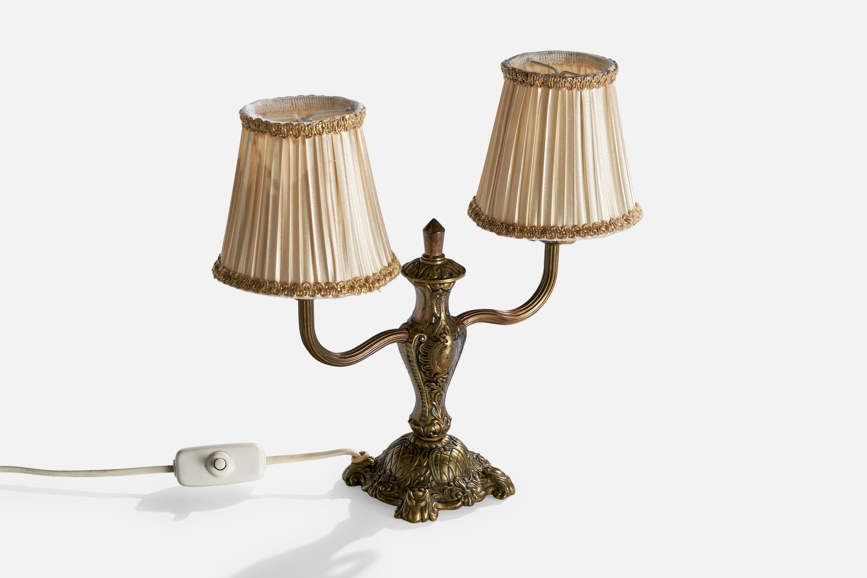 Swedish Designer, Table Lamp, Brass, Fabric, Sweden, 1950s In Good Condition For Sale In High Point, NC