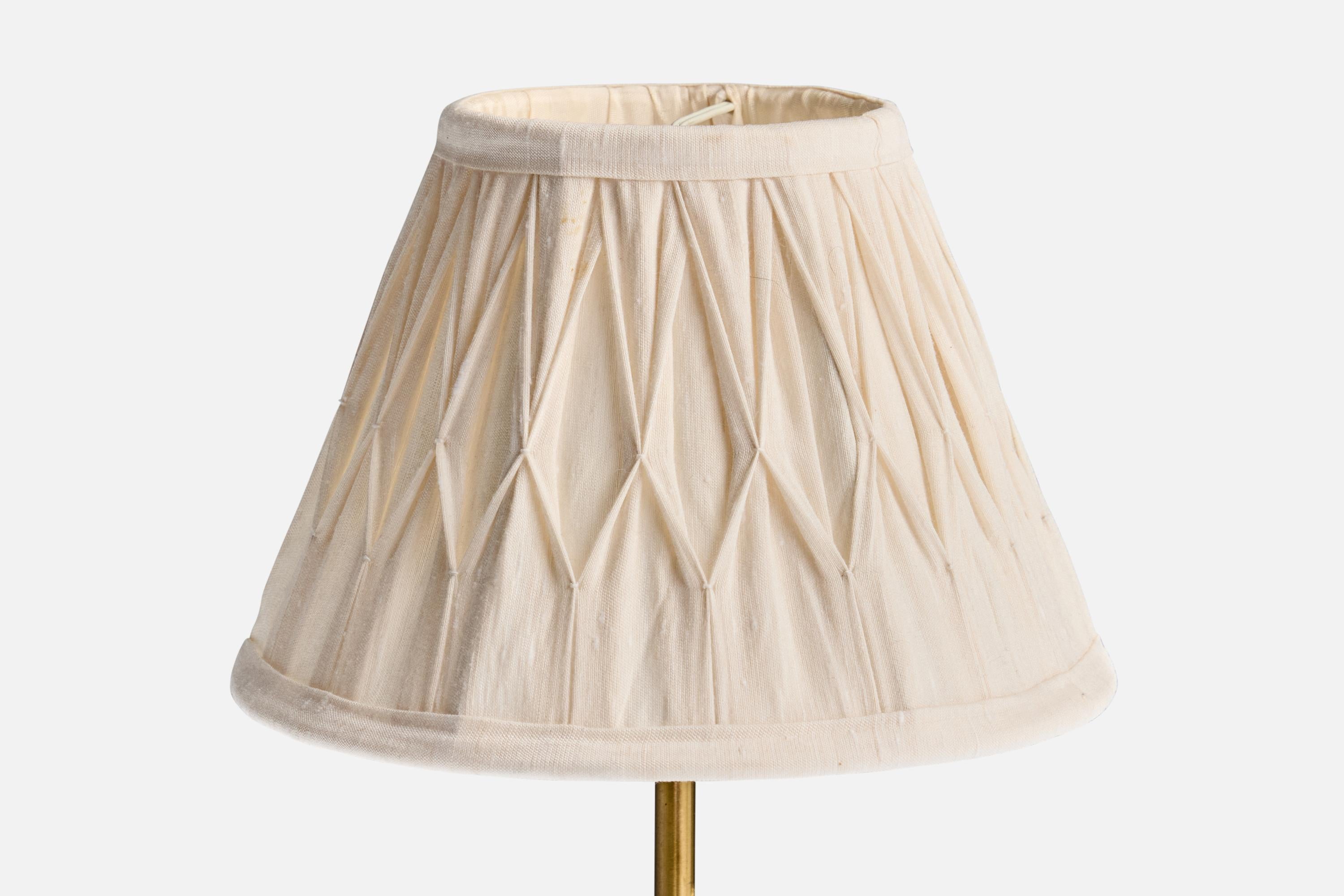 Swedish Designer, Table Lamp, Brass, Fabric, Sweden, 1950s In Good Condition For Sale In High Point, NC