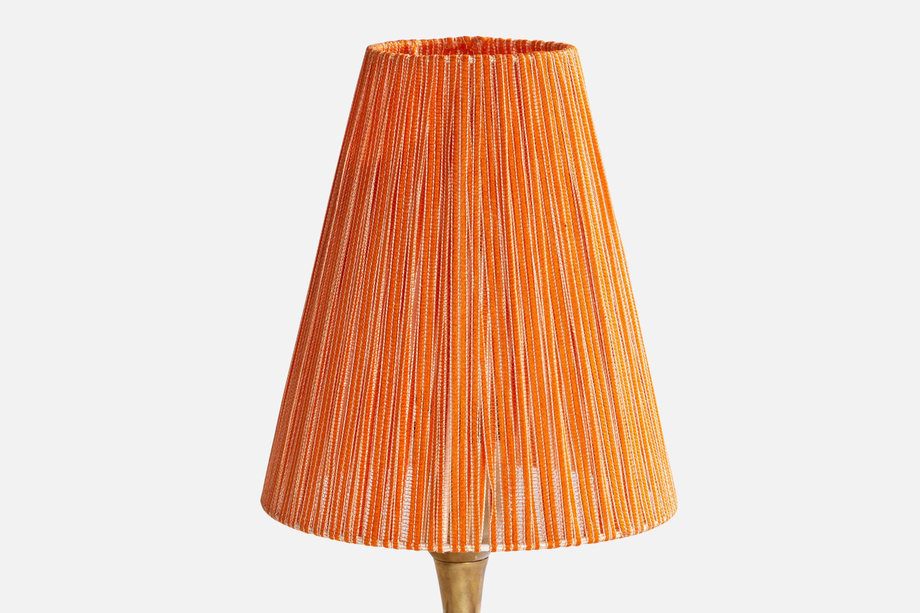 Mid-20th Century Swedish Designer, Table Lamp, Brass, Fabric, Sweden, 1950s For Sale