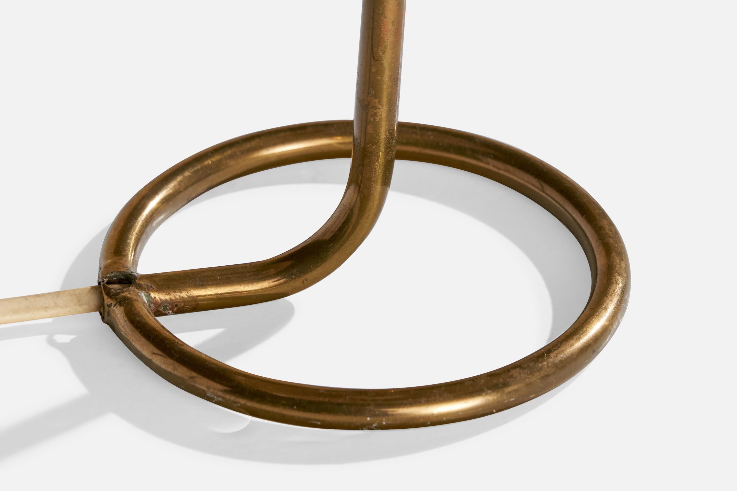 Mid-20th Century Swedish Designer, Table Lamp, Brass, Fabric, Sweden, 1950s For Sale