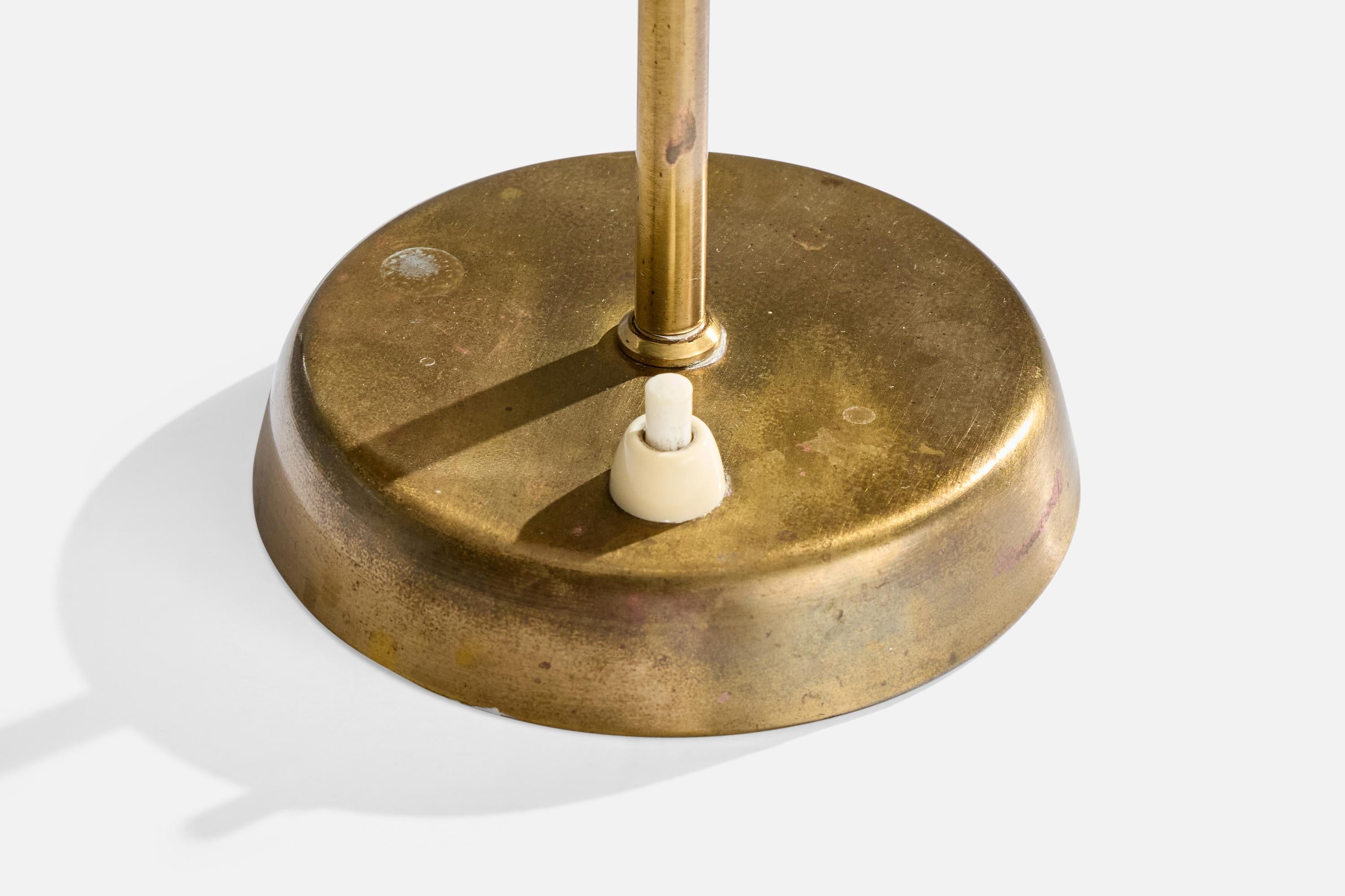 Mid-20th Century Swedish Designer, Table Lamp, Brass, Fabric, Sweden, 1950s For Sale