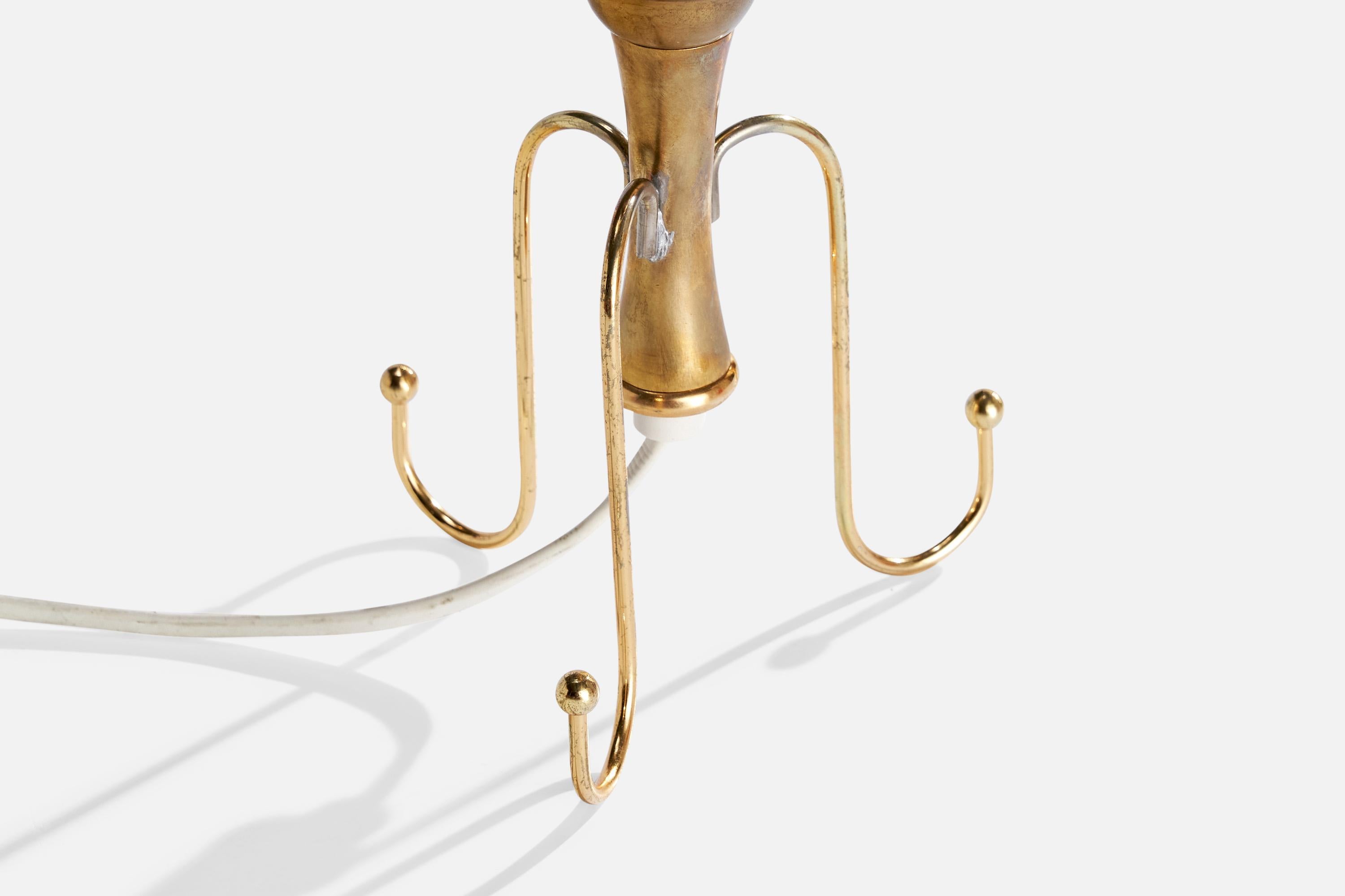 Swedish Designer, Table Lamp, Brass, Fabric, Sweden, 1950s For Sale 1
