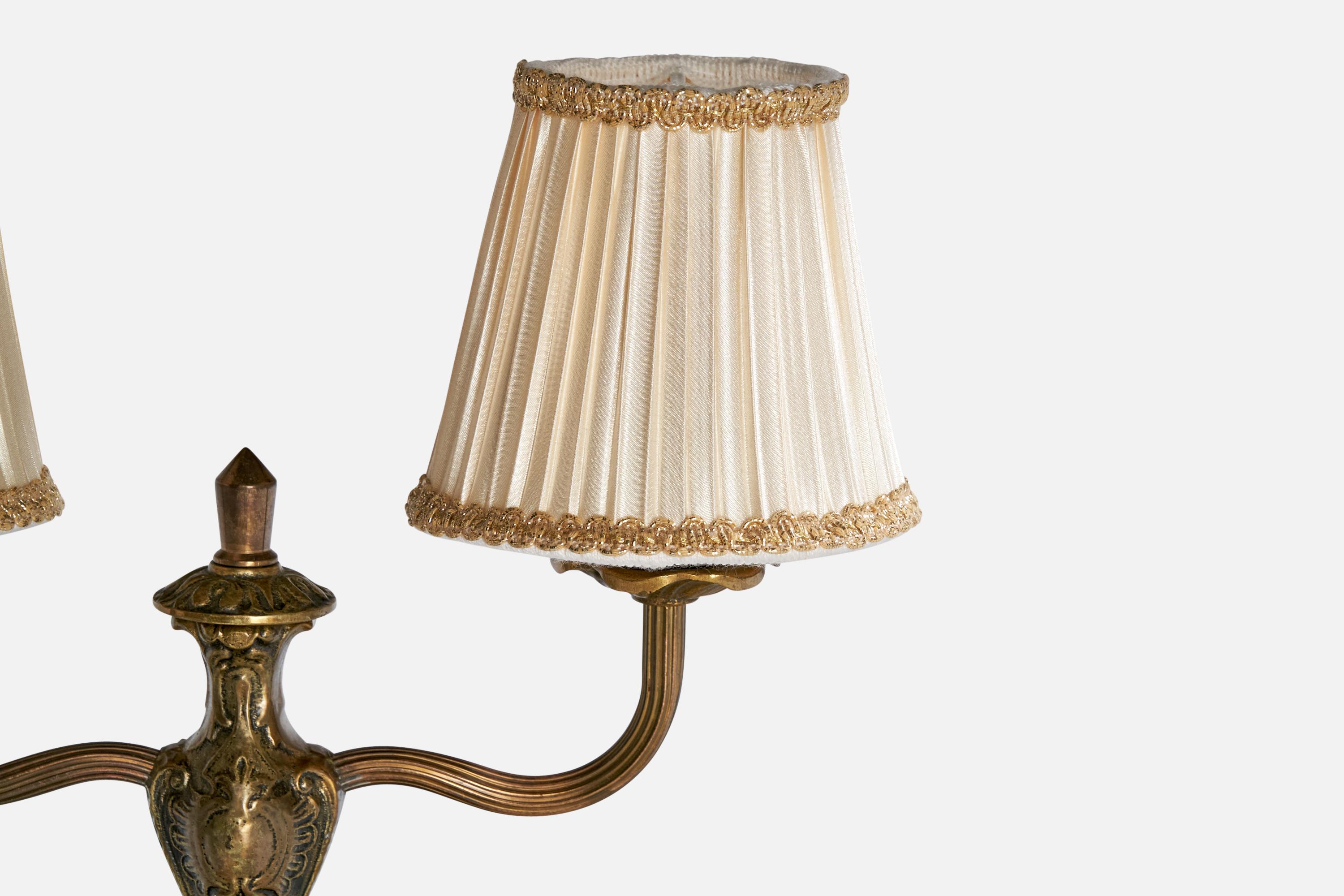 Swedish Designer, Table Lamp, Brass, Fabric, Sweden, 1950s For Sale 1