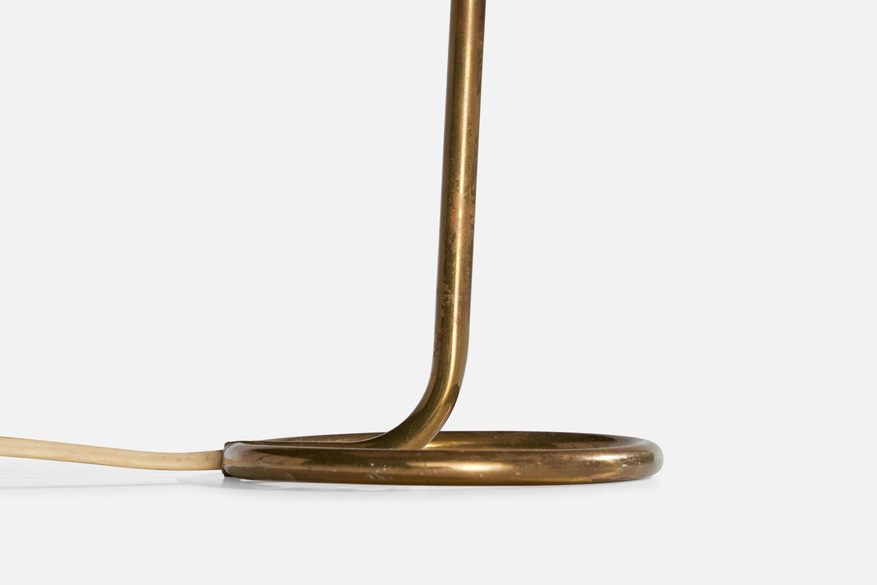 Swedish Designer, Table Lamp, Brass, Fabric, Sweden, 1950s For Sale 1