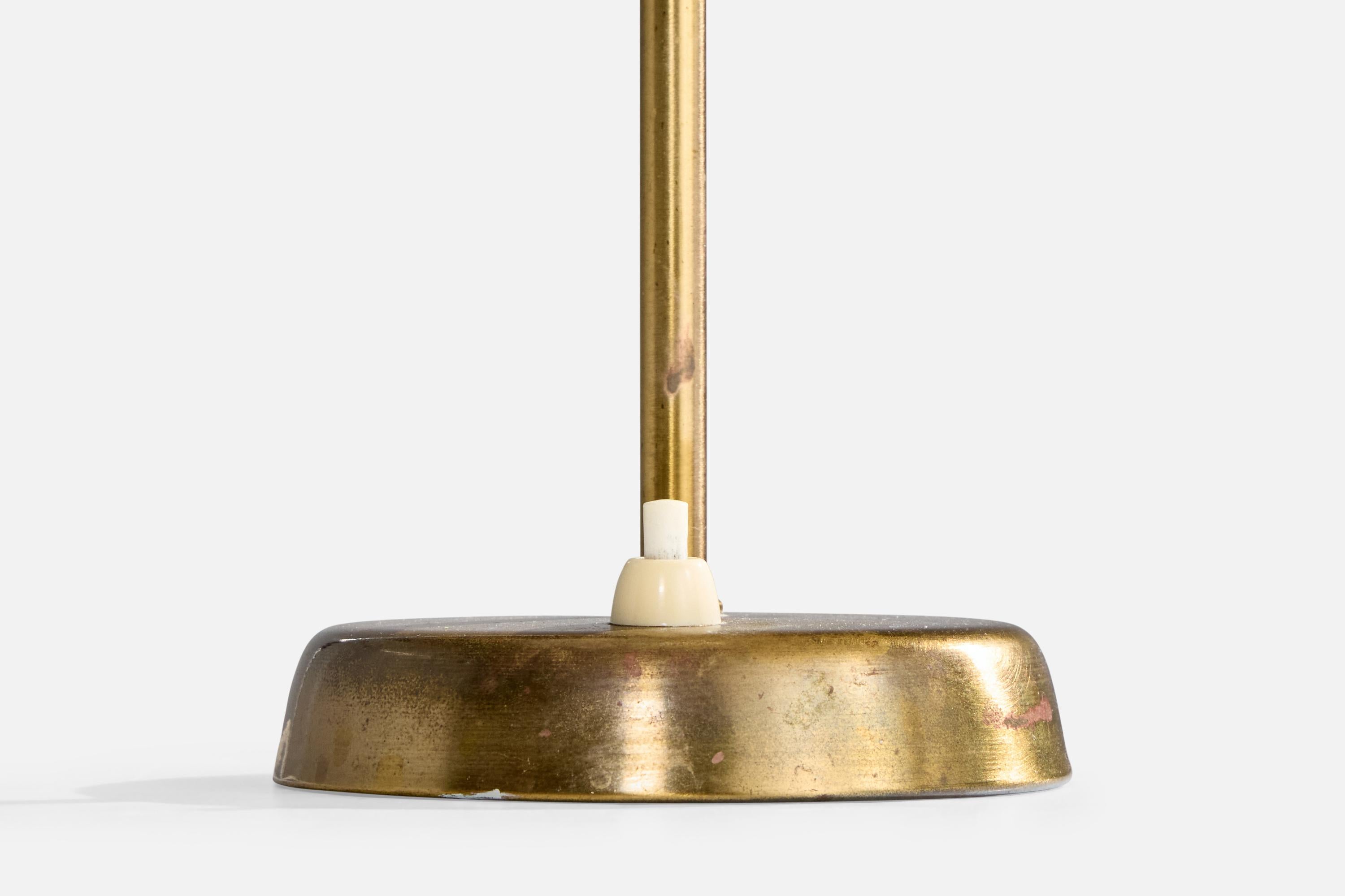 Swedish Designer, Table Lamp, Brass, Fabric, Sweden, 1950s For Sale 1