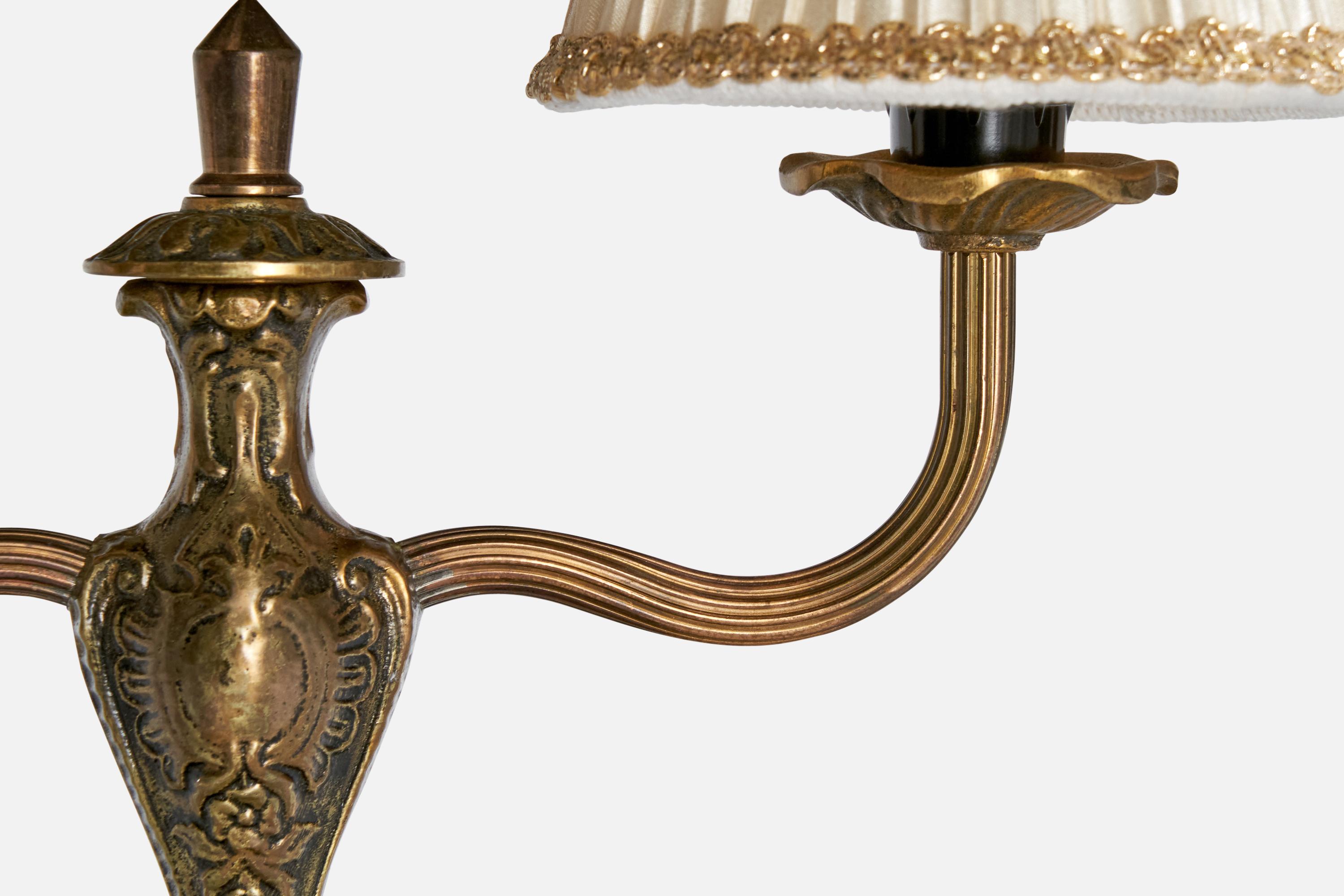 Swedish Designer, Table Lamp, Brass, Fabric, Sweden, 1950s For Sale 2
