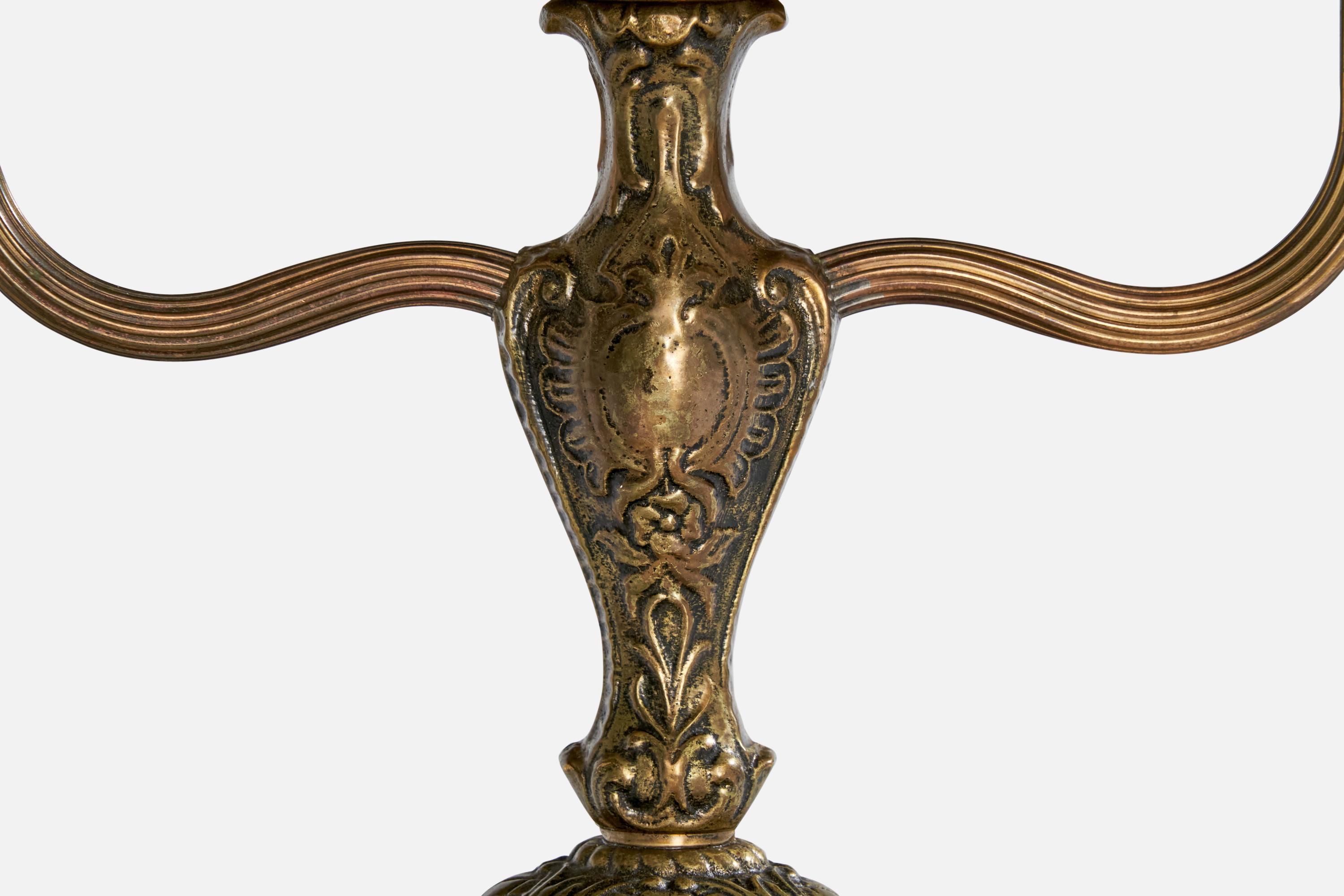 Swedish Designer, Table Lamp, Brass, Fabric, Sweden, 1950s For Sale 3