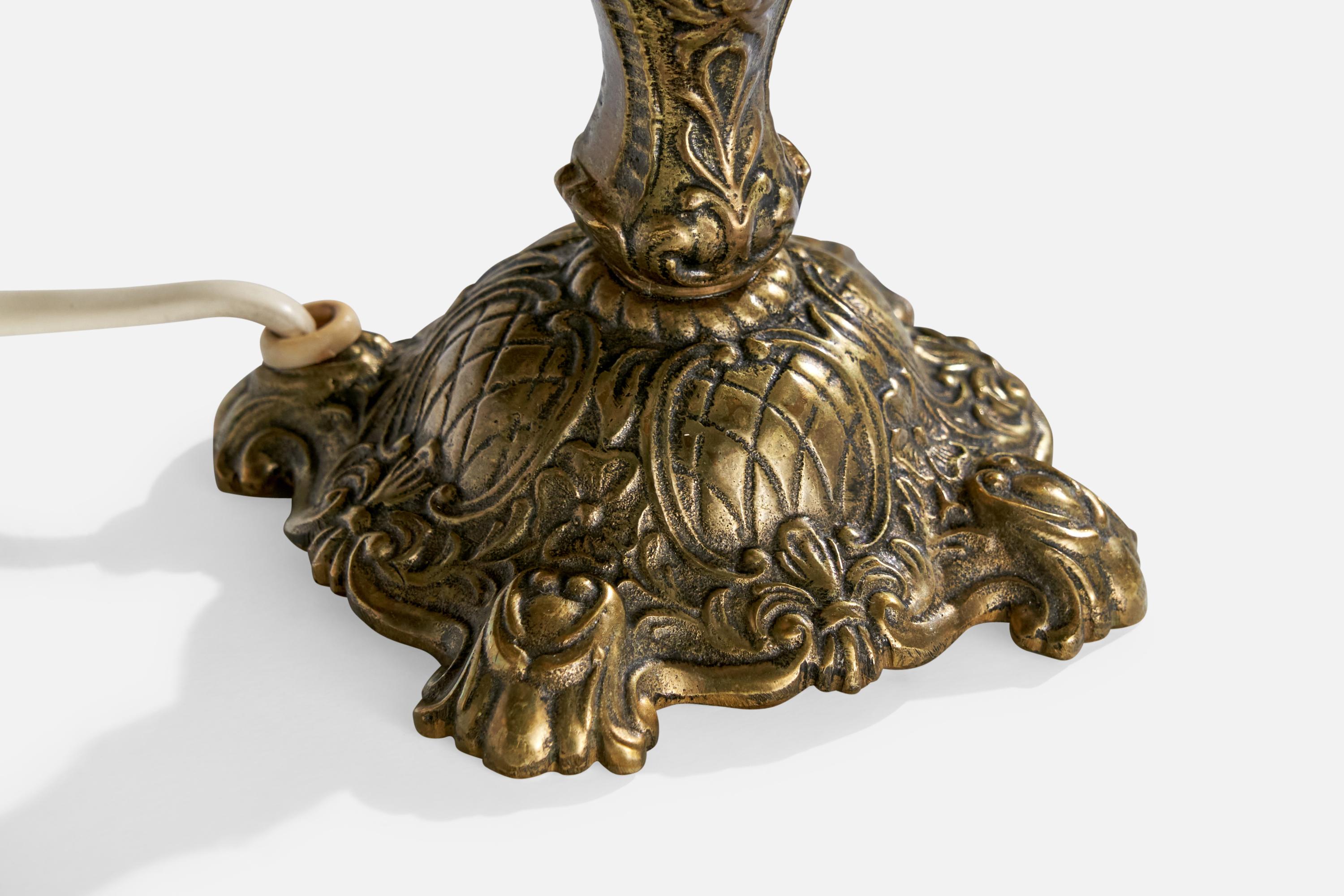 Swedish Designer, Table Lamp, Brass, Fabric, Sweden, 1950s For Sale 4