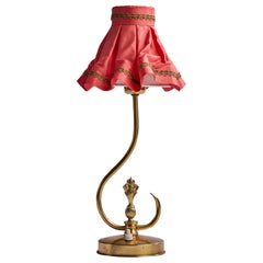 Diseñador sueco, lámpara de mesa, latón, tela, Suecia, década de 1950