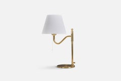 Swedish Designer, Table Lamp, Brass, Fabric, Sweden, 1970s