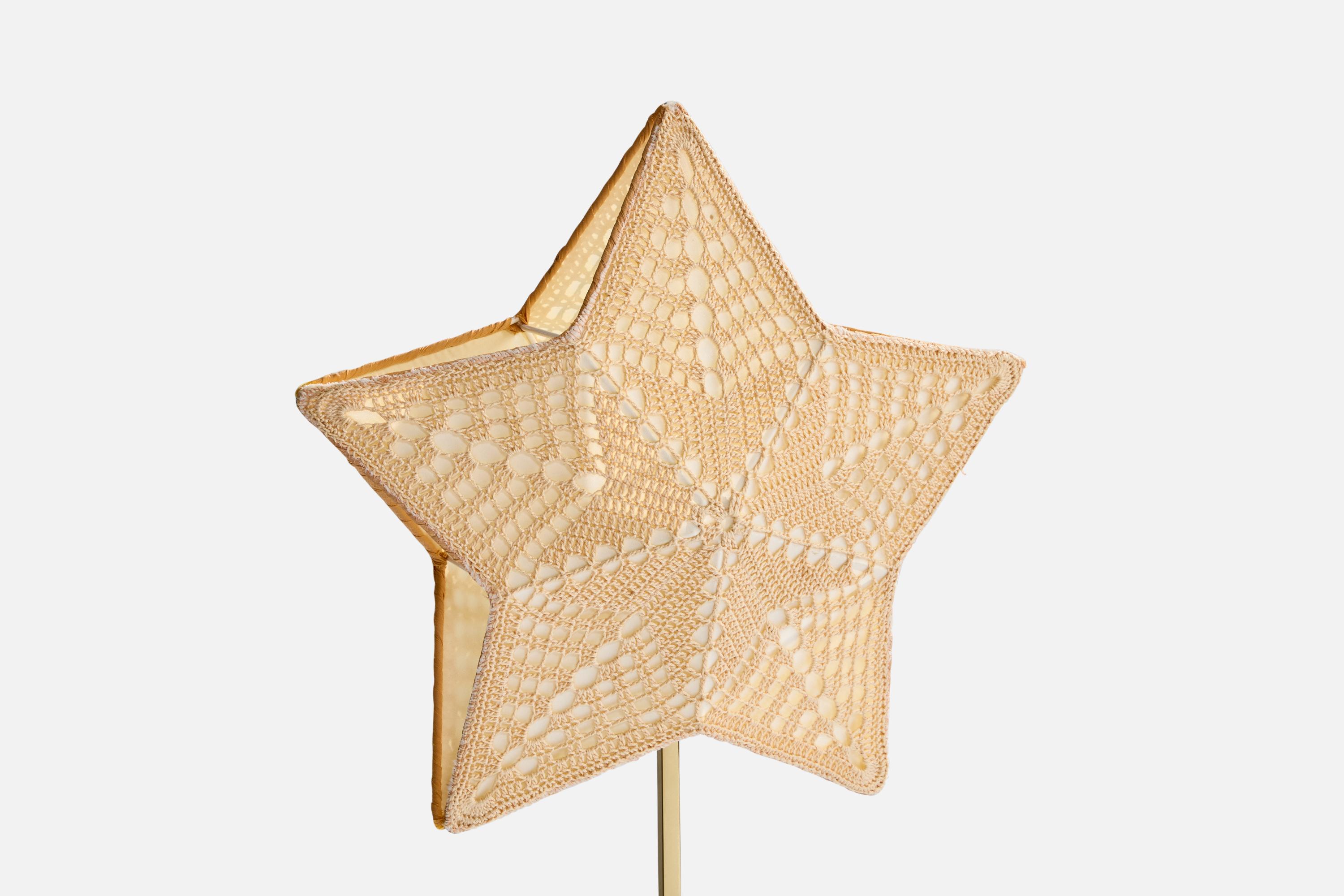 Late 20th Century Swedish Designer, Table Lamp, Brass, Fabric, Sweden, 1970s For Sale