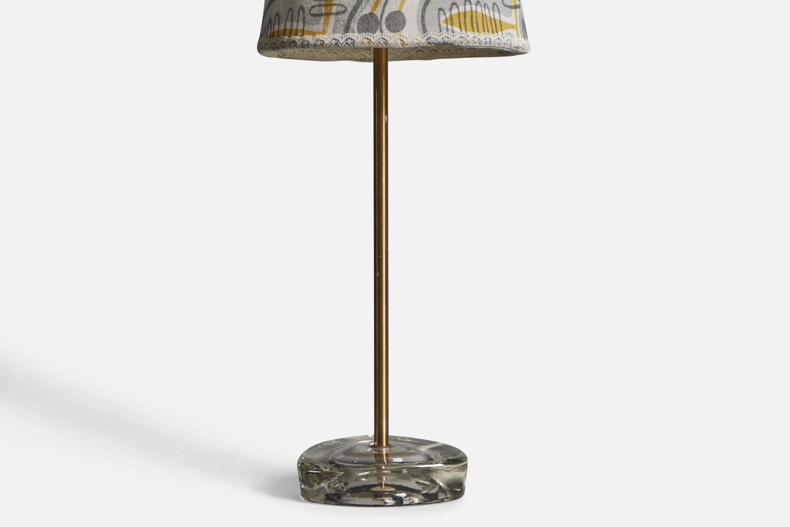 Mid-20th Century Swedish Designer, Table Lamp, Brass, Glass, Fabric, Sweden, 1950s For Sale