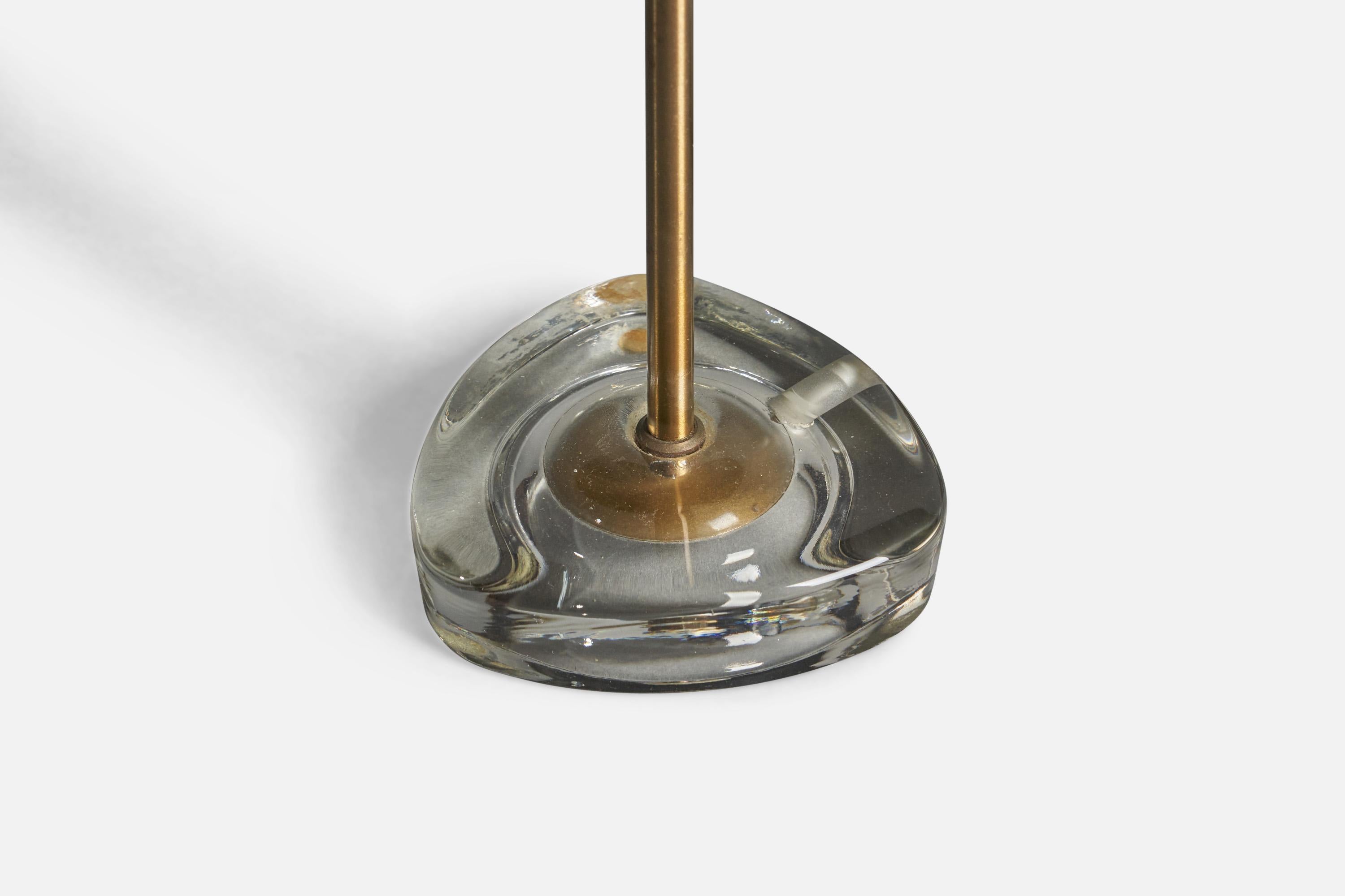 Swedish Designer, Table Lamp, Brass, Glass, Fabric, Sweden, 1950s For Sale 1