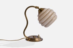 Swedish Designer, Table Lamp, Brass, Glass, Sweden, 1950s