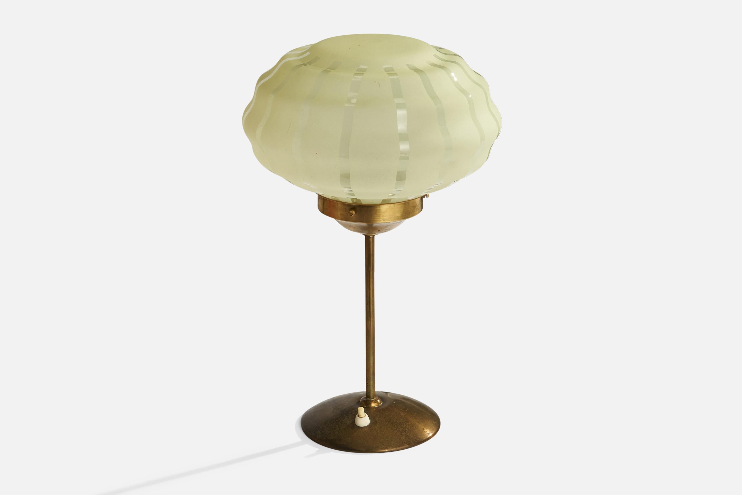 Scandinavian Modern Swedish Designer, Table Lamp, Brass, Glass, Sweden, 1960s For Sale
