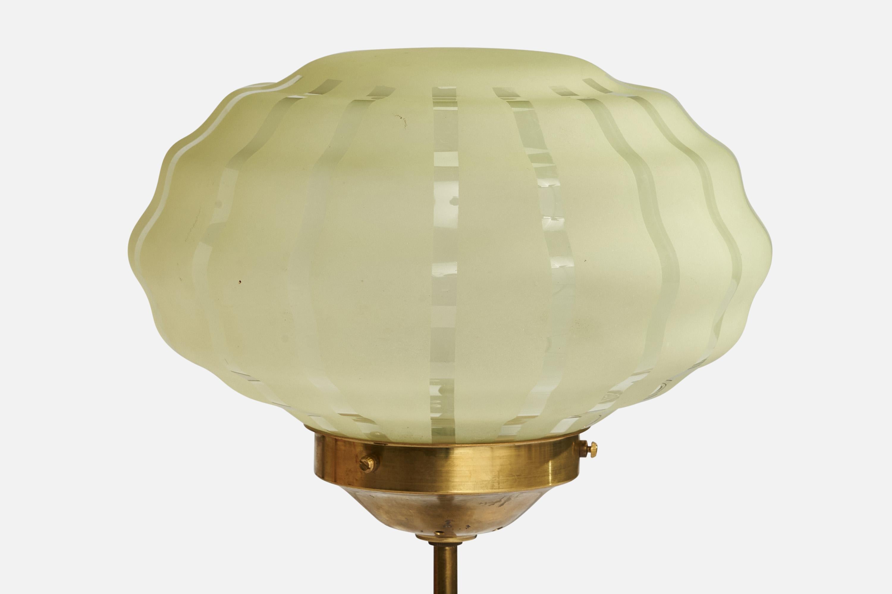 Swedish Designer, Table Lamp, Brass, Glass, Sweden, 1960s In Good Condition For Sale In High Point, NC