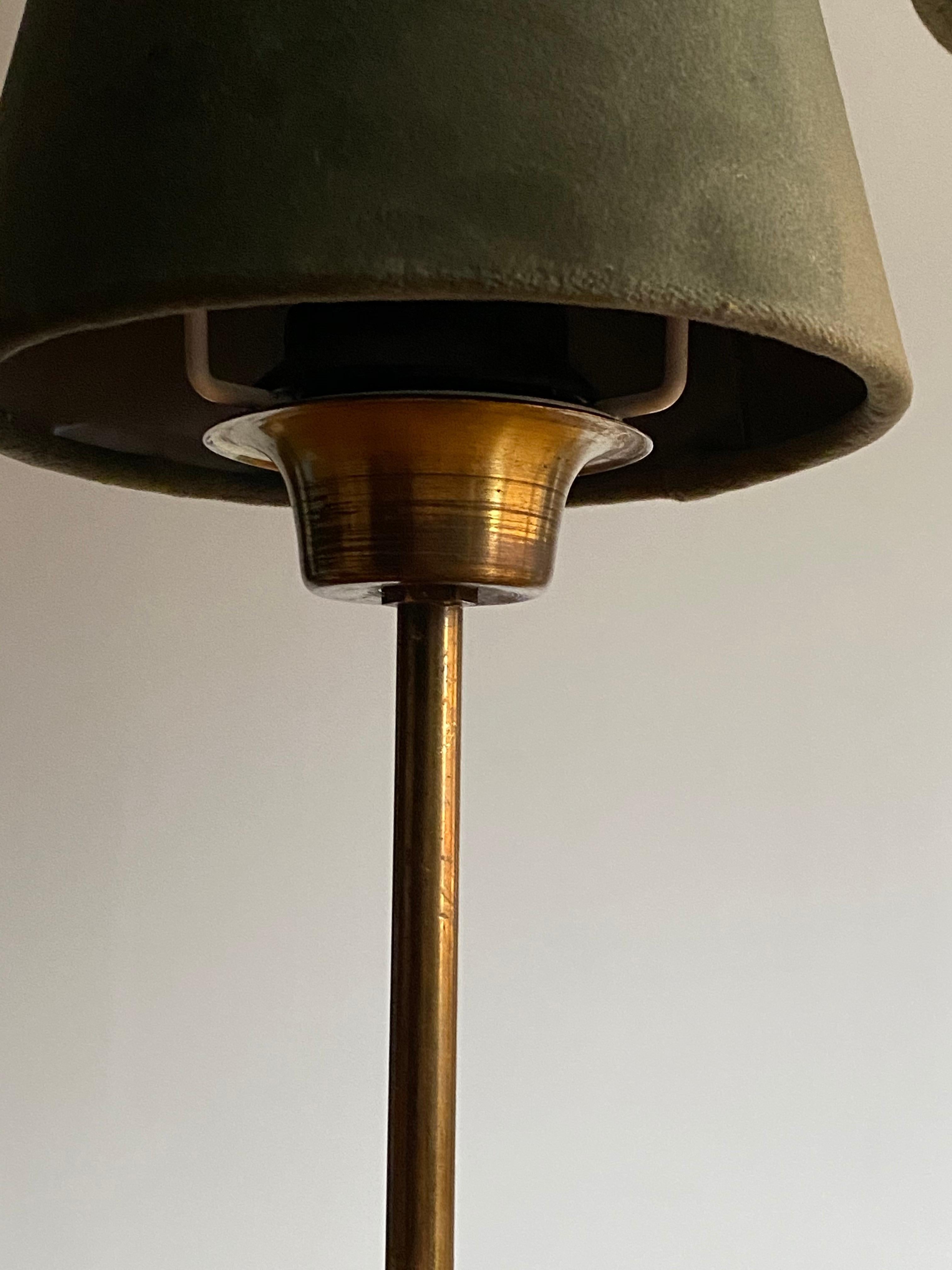Swedish Designer, Table Lamp, Brass, Green Velvet, Sweden, 1940s In Fair Condition In High Point, NC