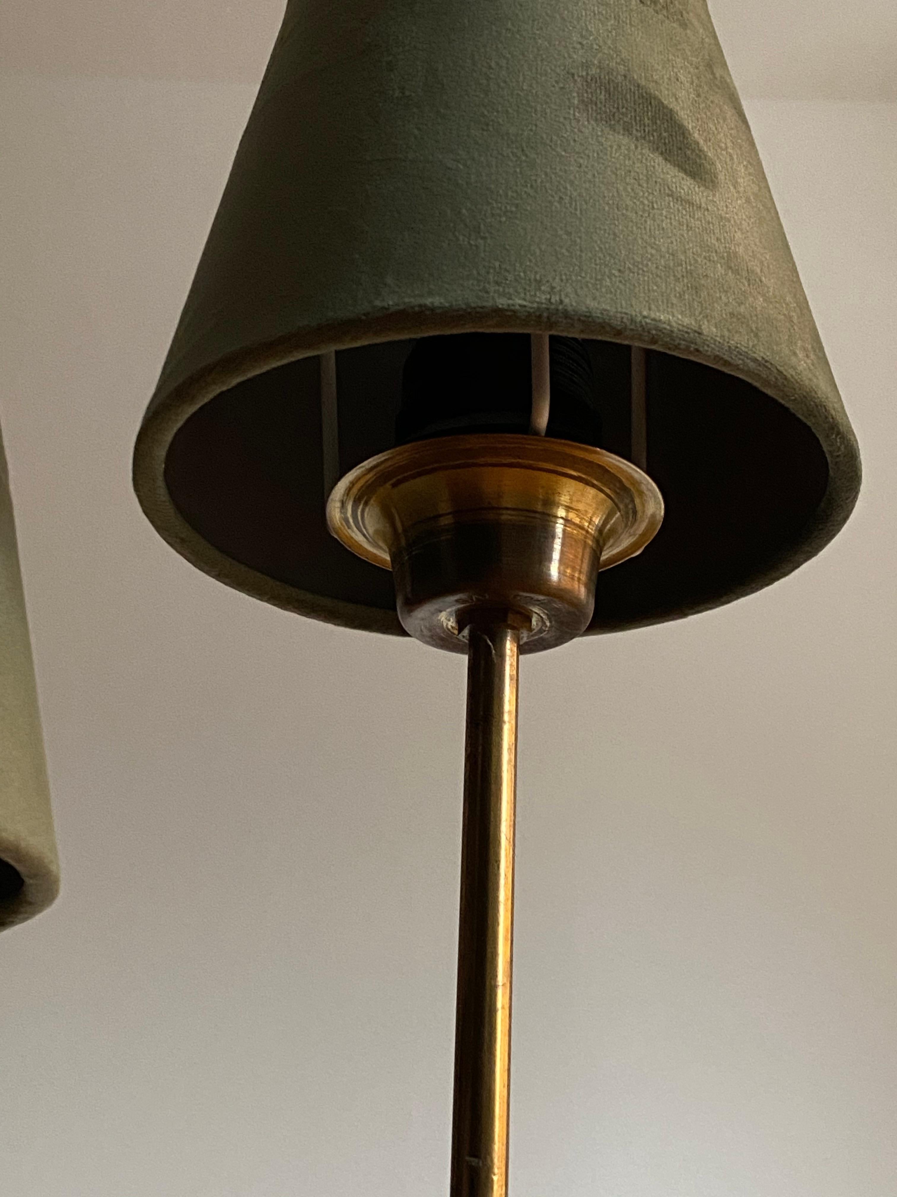 Mid-20th Century Swedish Designer, Table Lamp, Brass, Green Velvet, Sweden, 1940s