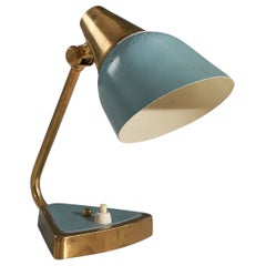 Swedish Designer, Table Lamp, Brass, Lacquered Metal, Sweden, c. 1950s