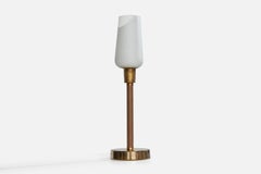 Swedish Designer, Table Lamp, Brass, Leather, Glass, Sweden, 1940s