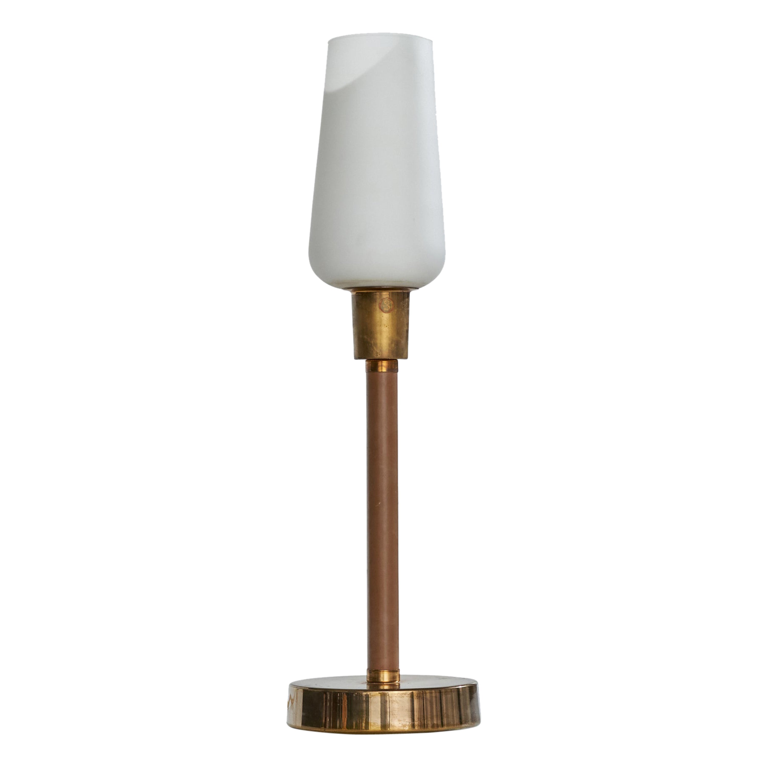 Lampada da tavolo di design svedese, ottone, pelle, vetro, Svezia, anni '40