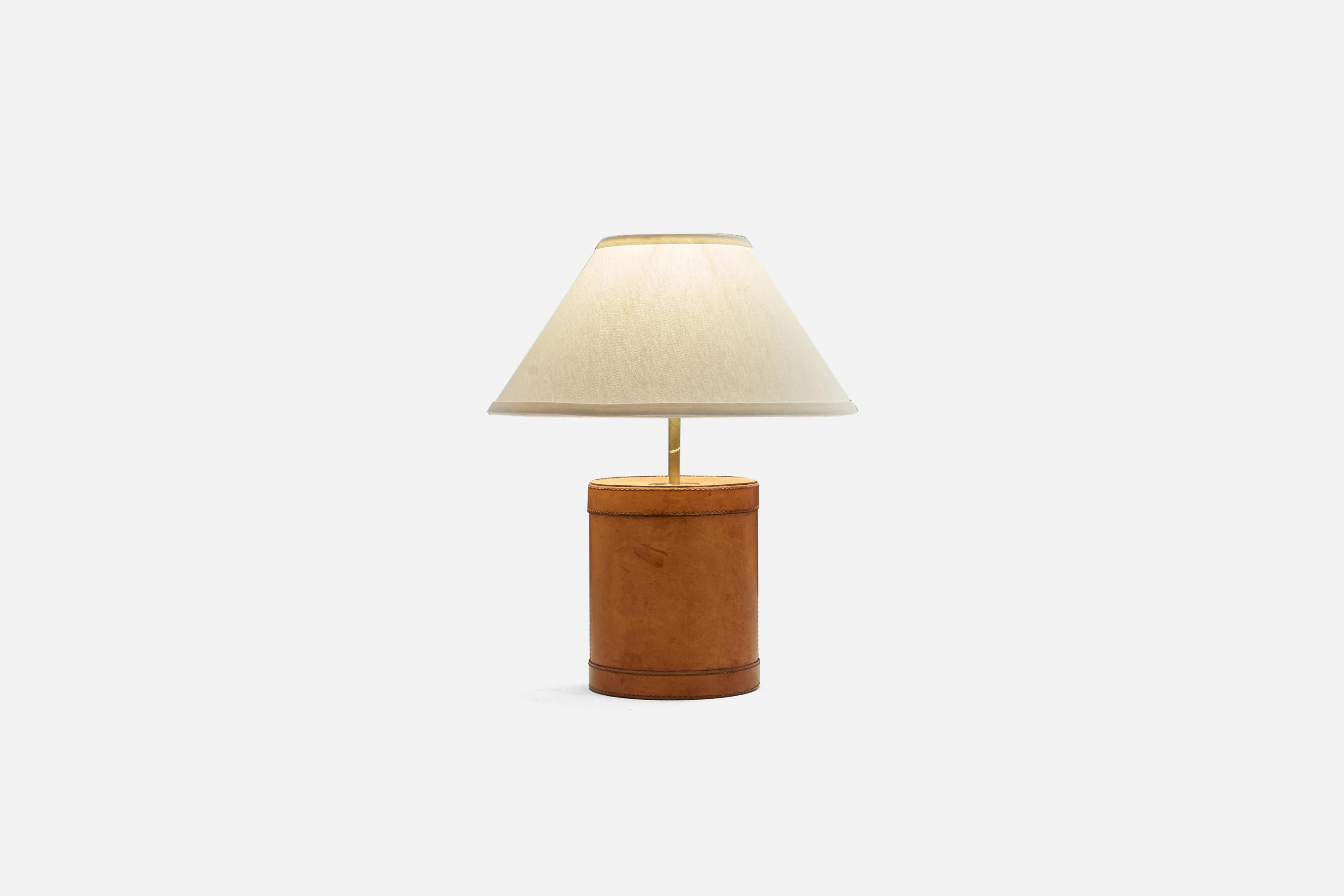 Swedish Designer, Table Lamp, Brass, Leather, Sweden, 1970s In Good Condition In High Point, NC