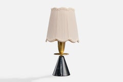 Swedish Designer, Table Lamp, Brass, Metal, Fabric, Sweden, 1940s
