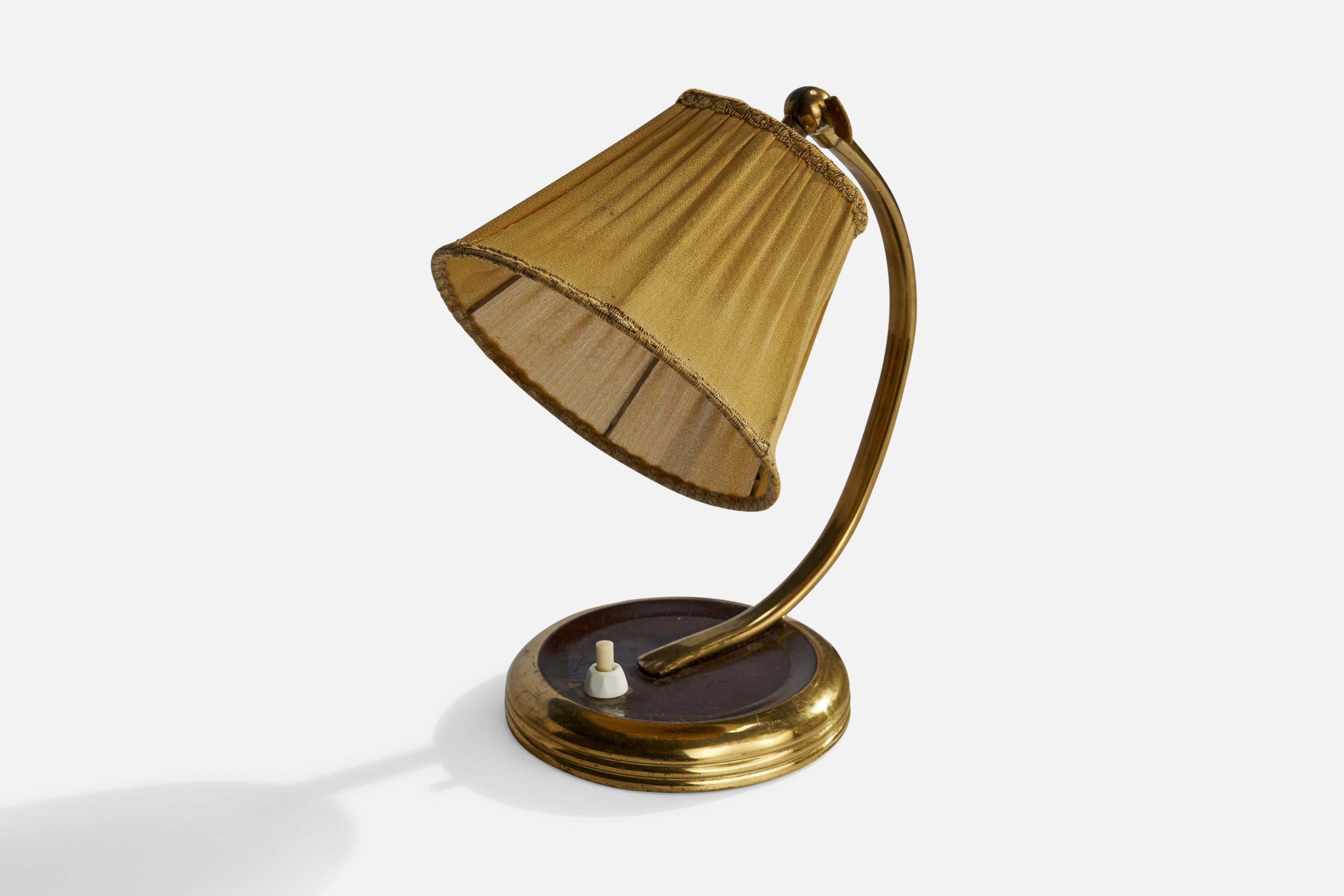 Mid-20th Century Swedish Designer, Table Lamp, Brass, Metal, Fabric, Sweden, 1940s For Sale