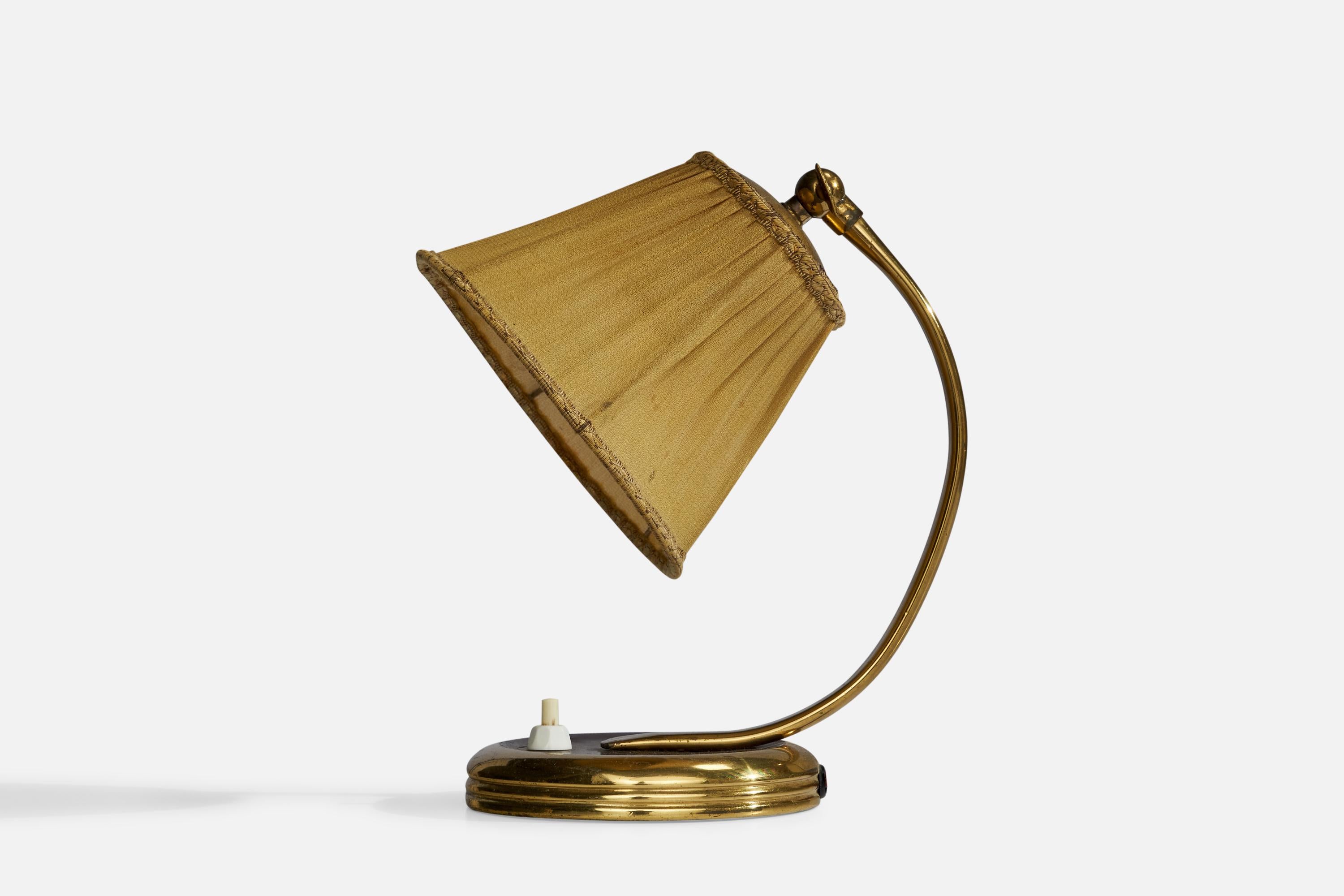 Swedish Designer, Table Lamp, Brass, Metal, Fabric, Sweden, 1940s For Sale 3