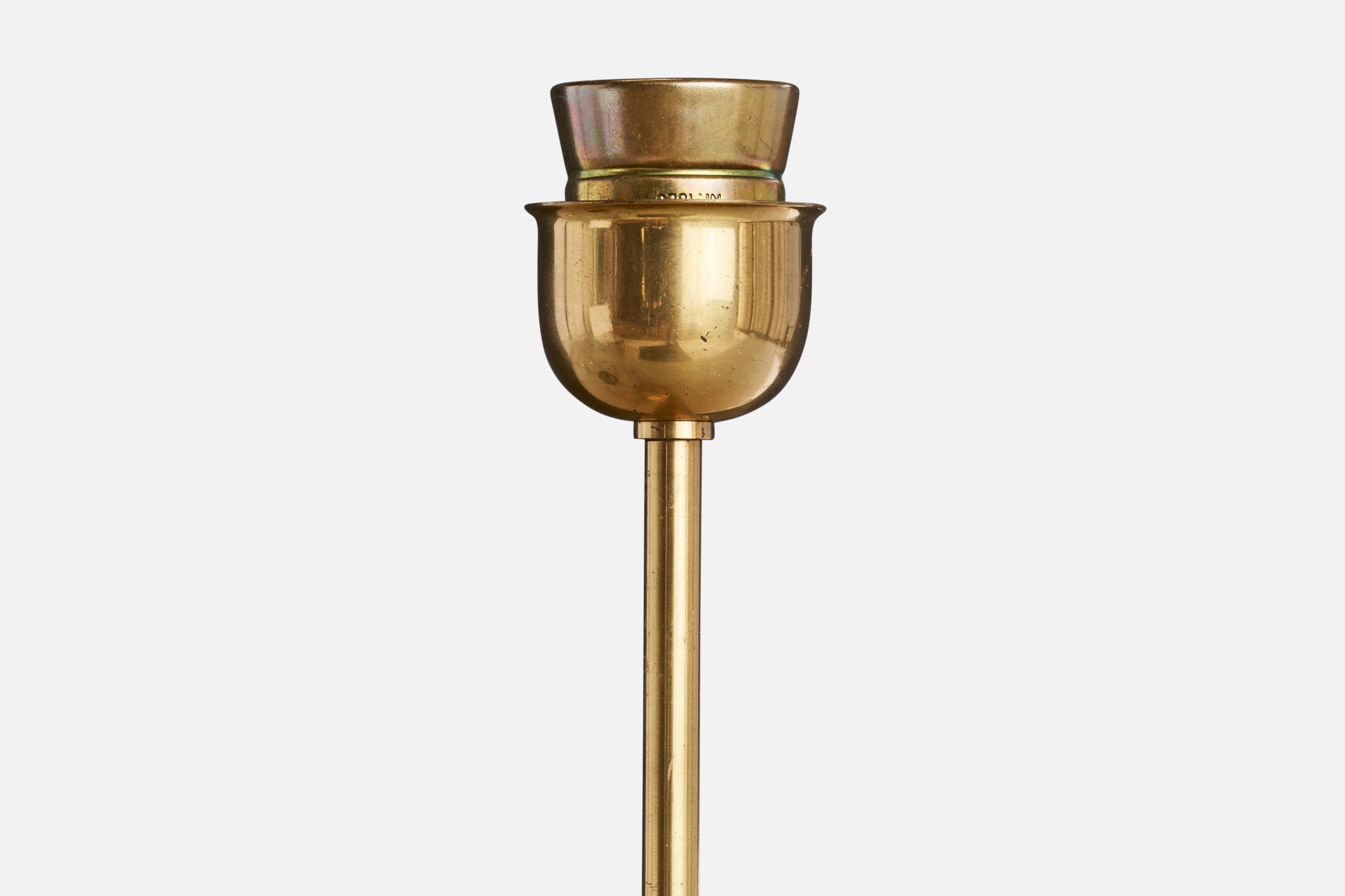 Schwedische Designerin, Tischlampe, Messing, Metall, Stoff, Schweden, 1950er Jahre im Angebot 5