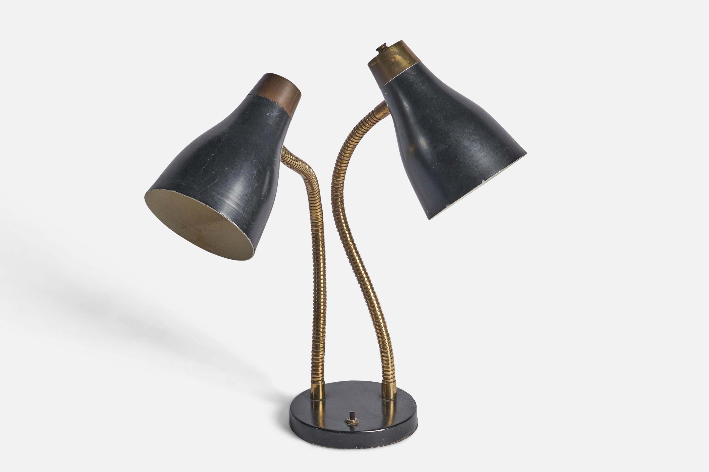Mid-Century Modern Swedish Designer, Table Lamp, Brass, Metal, Sweden, 1940s For Sale