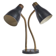 Swedish Designer, Table Lamp, Brass, Metal, Sweden, 1940s