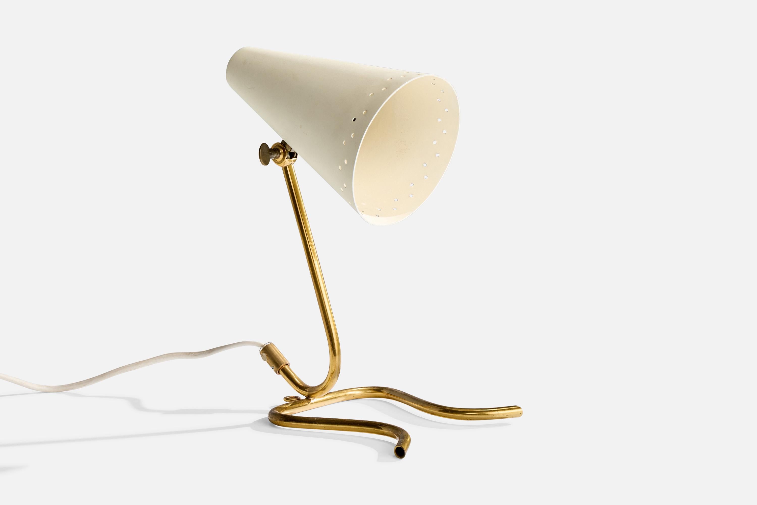 Mid-Century Modern Swedish Designer, Table Lamp, Brass, Metal, Sweden, 1950s For Sale