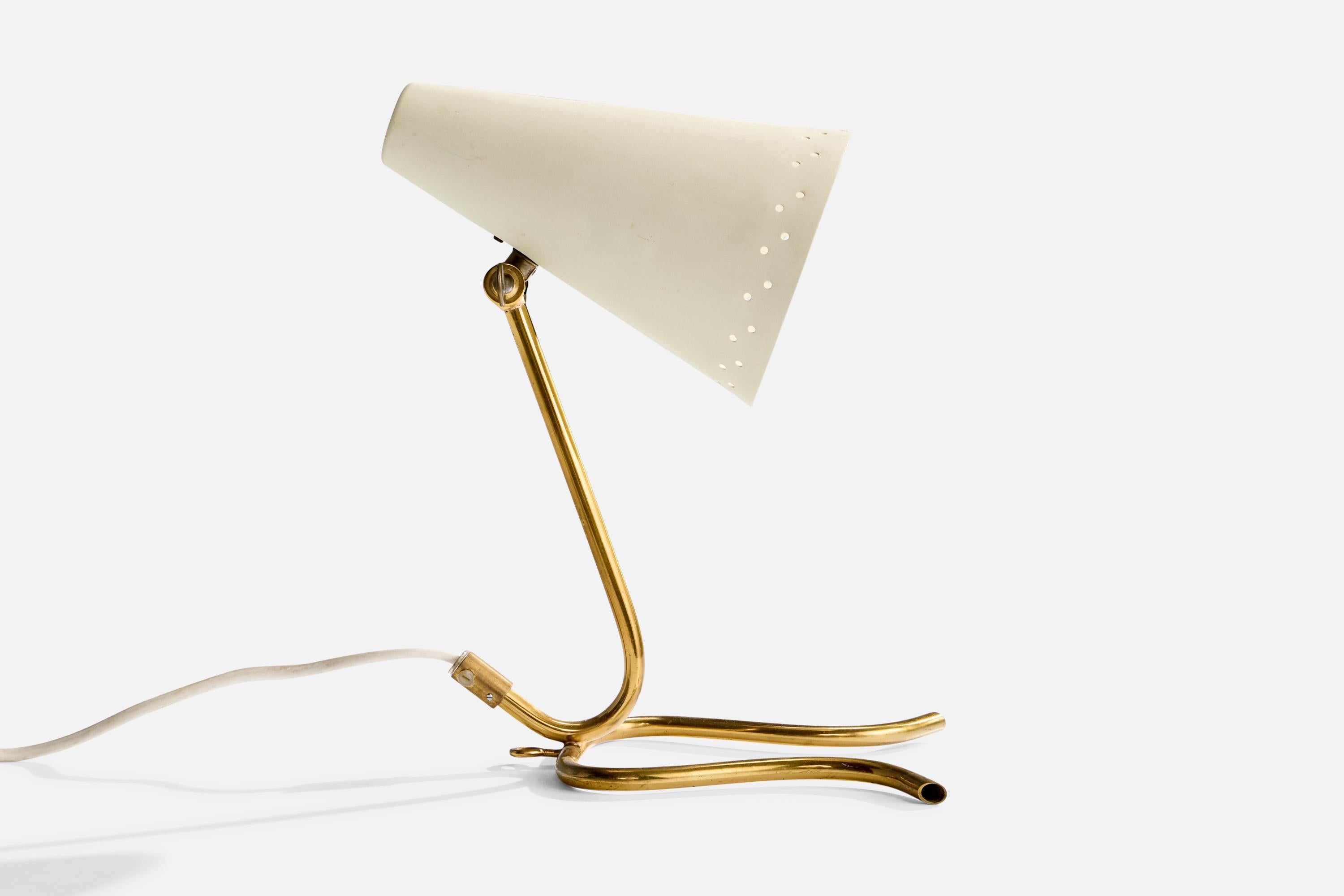 Swedish Designer, Table Lamp, Brass, Metal, Sweden, 1950s In Good Condition For Sale In High Point, NC
