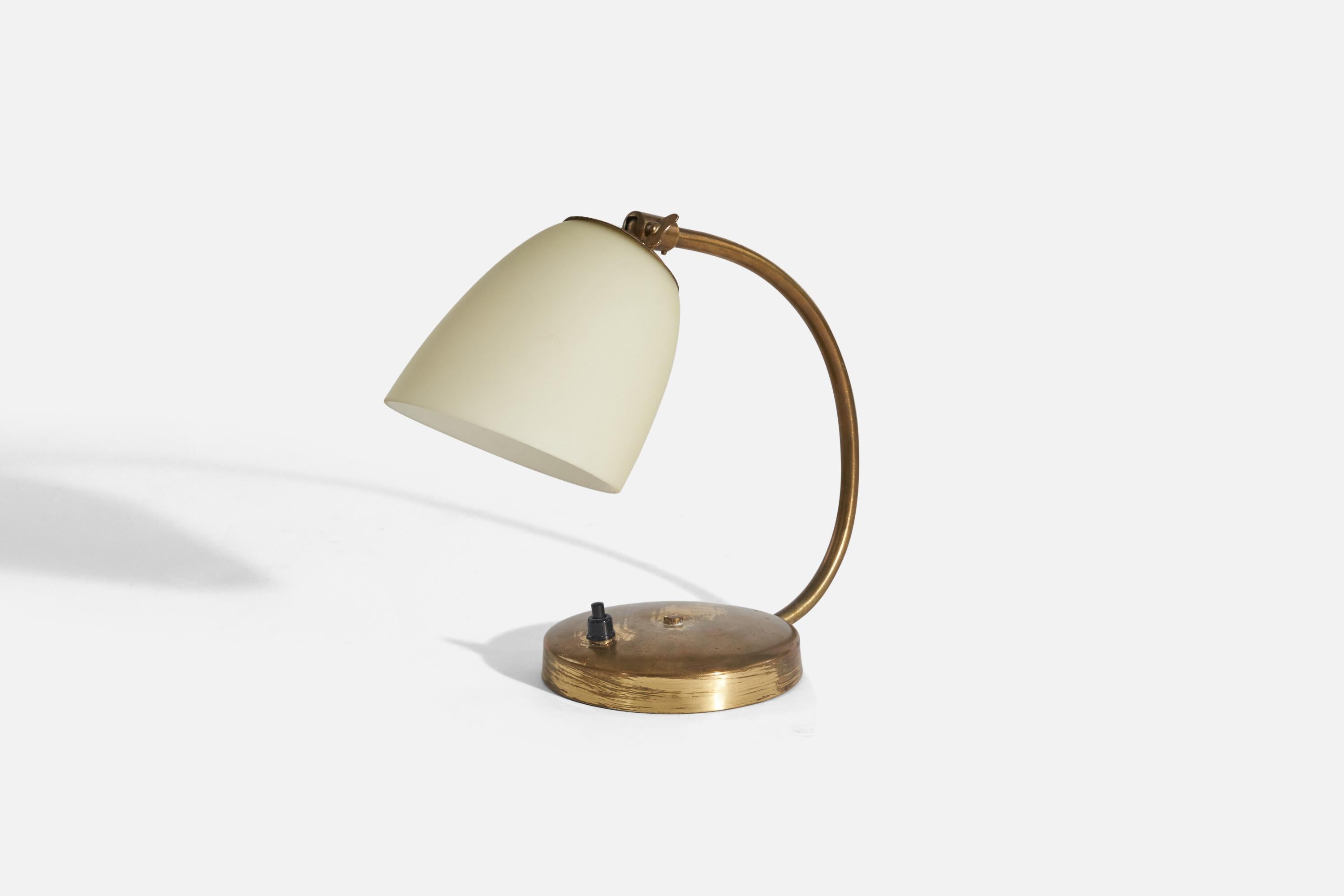 Modern Swedish Designer, Table Lamp, Brass, Milk Glass, Sweden, 1930s For Sale