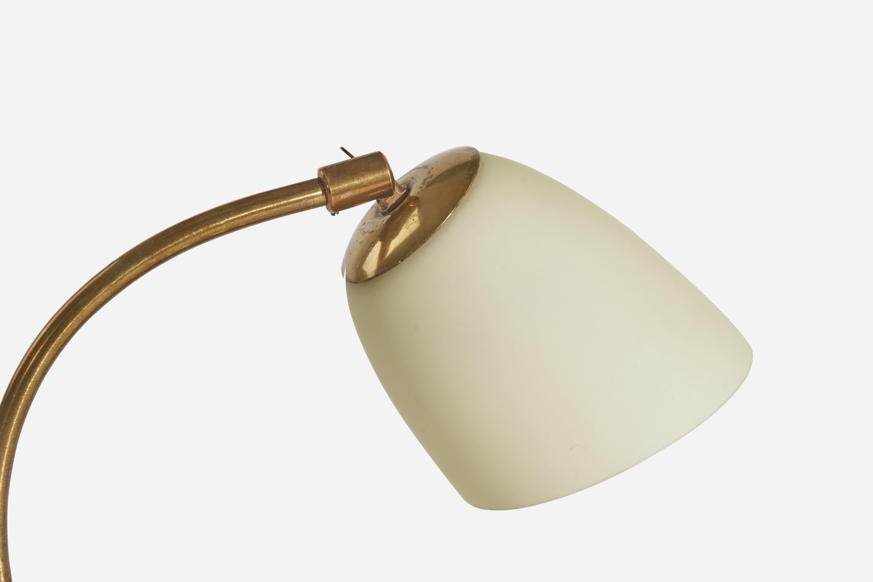 Swedish Designer, Table Lamp, Brass, Milk Glass, Sweden, 1930s In Good Condition For Sale In High Point, NC