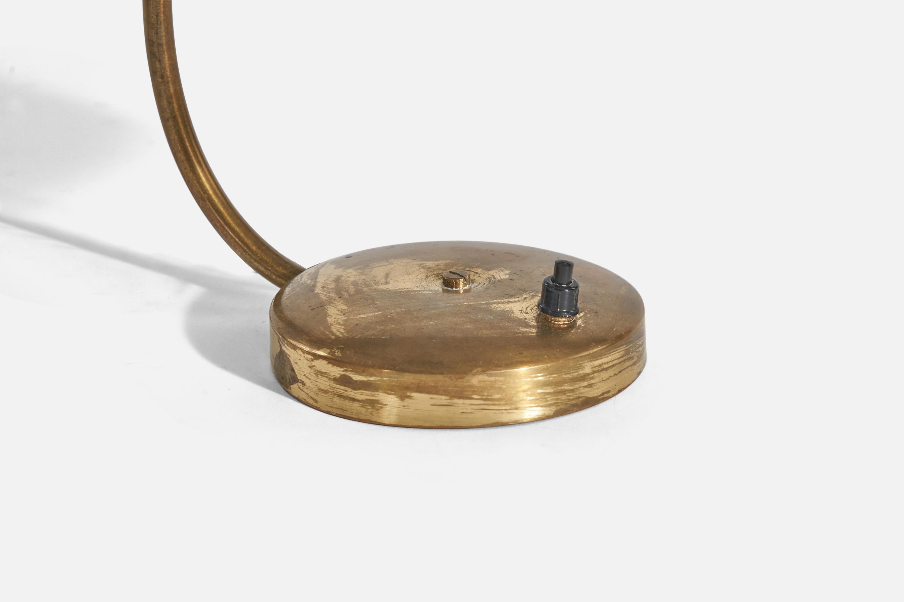 Mid-20th Century Swedish Designer, Table Lamp, Brass, Milk Glass, Sweden, 1930s For Sale
