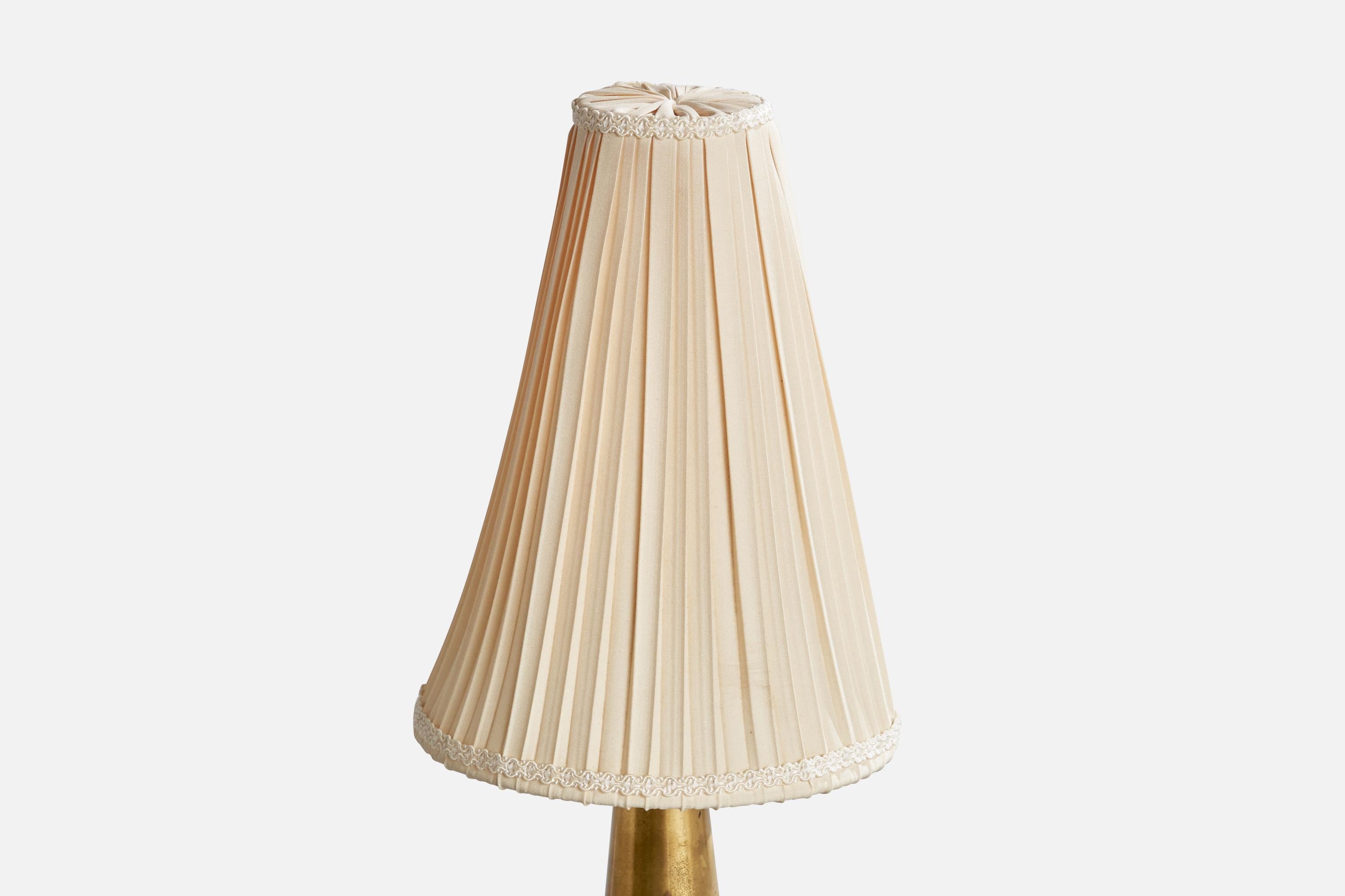 Mid-20th Century Swedish Designer, Table Lamp, Brass, Oak, Fabric, Sweden, 1940s For Sale