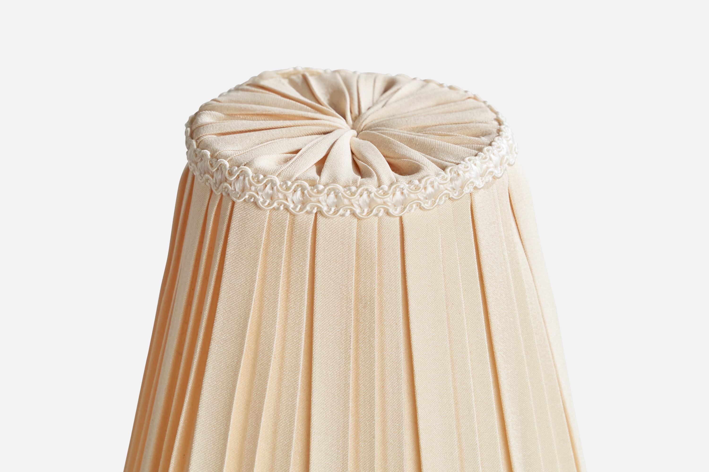Swedish Designer, Table Lamp, Brass, Oak, Fabric, Sweden, 1940s For Sale 1