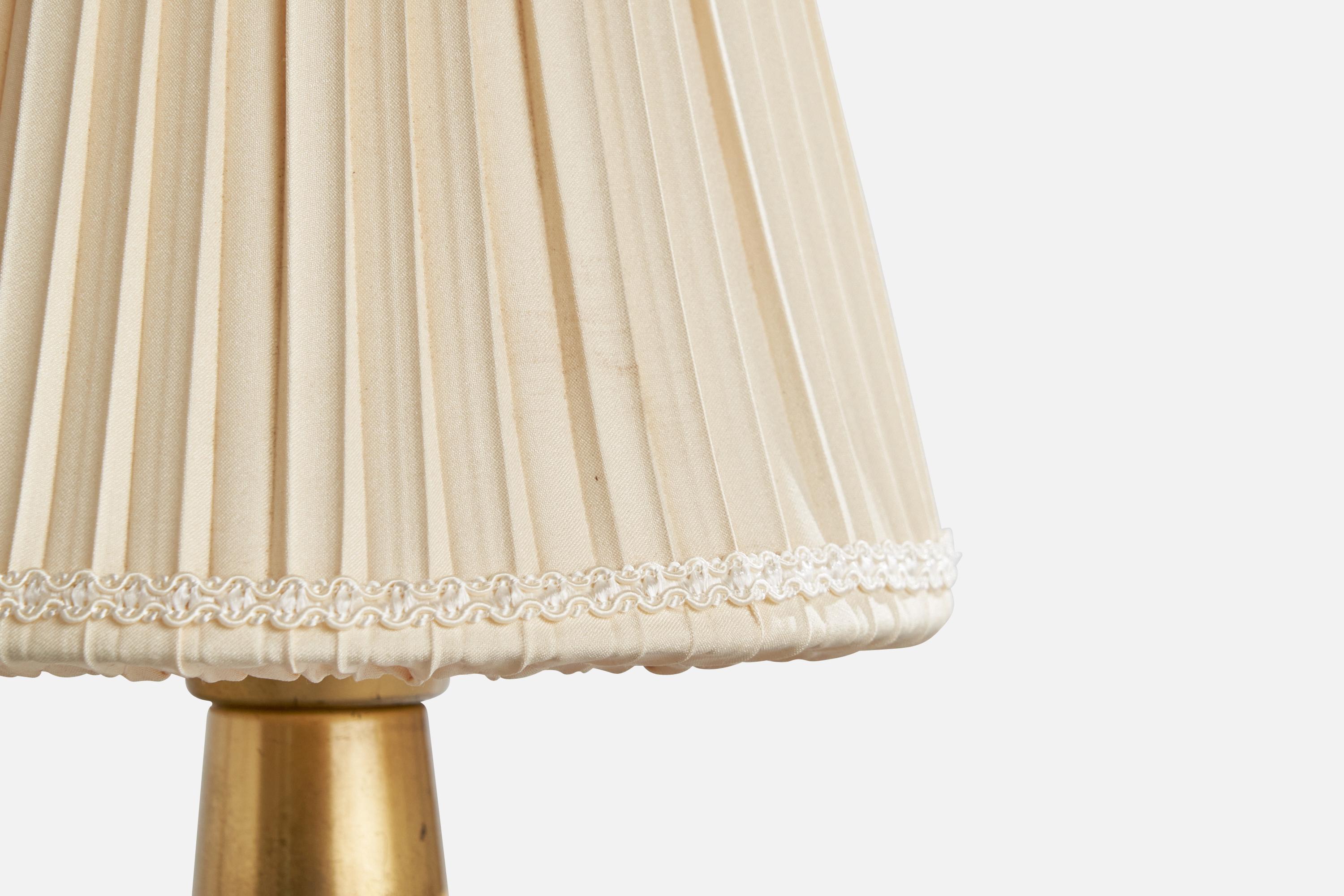 Swedish Designer, Table Lamp, Brass, Oak, Fabric, Sweden, 1940s For Sale 2
