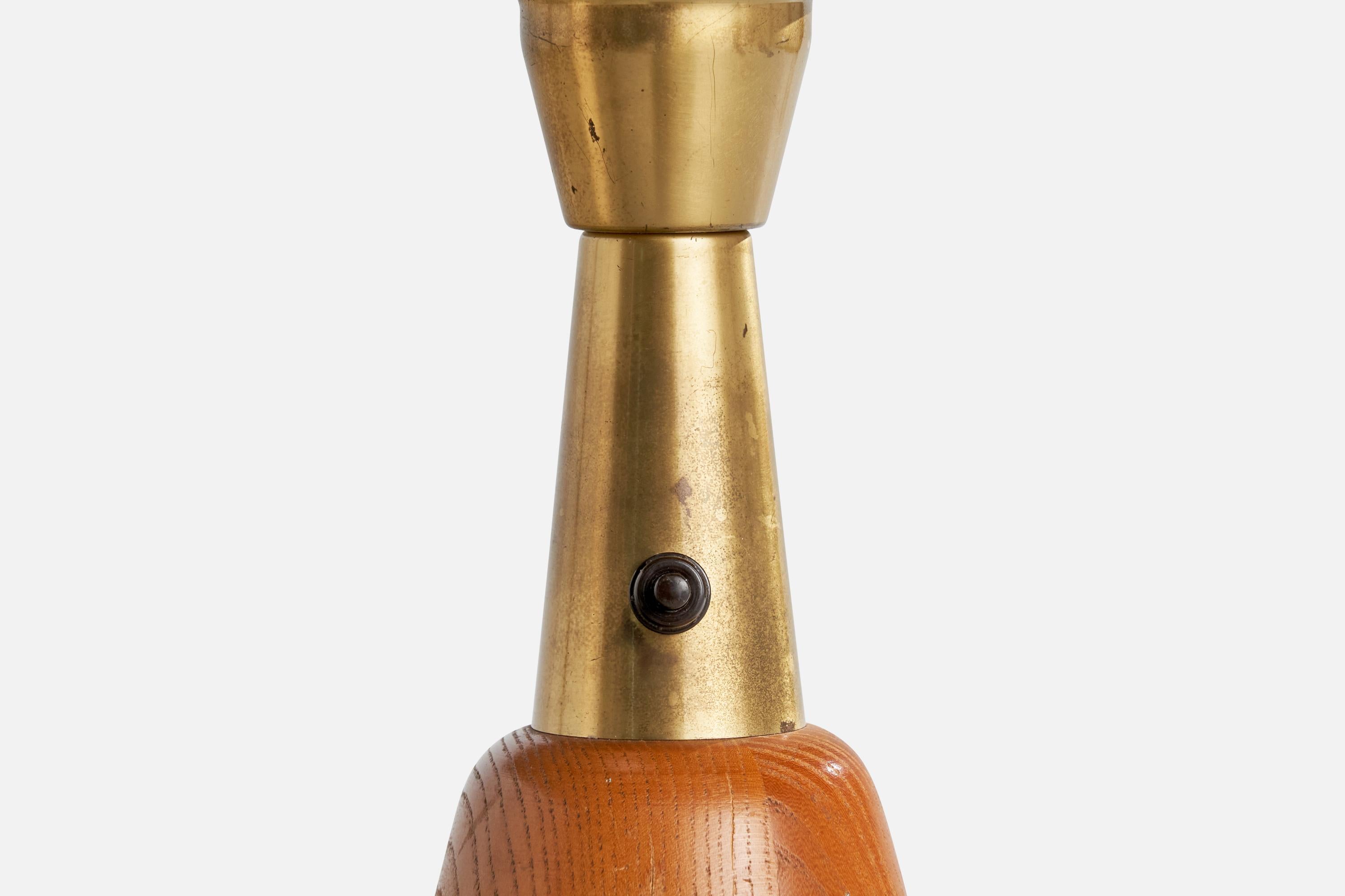 Swedish Designer, Table Lamp, Brass, Oak, Fabric, Sweden, 1940s For Sale 3