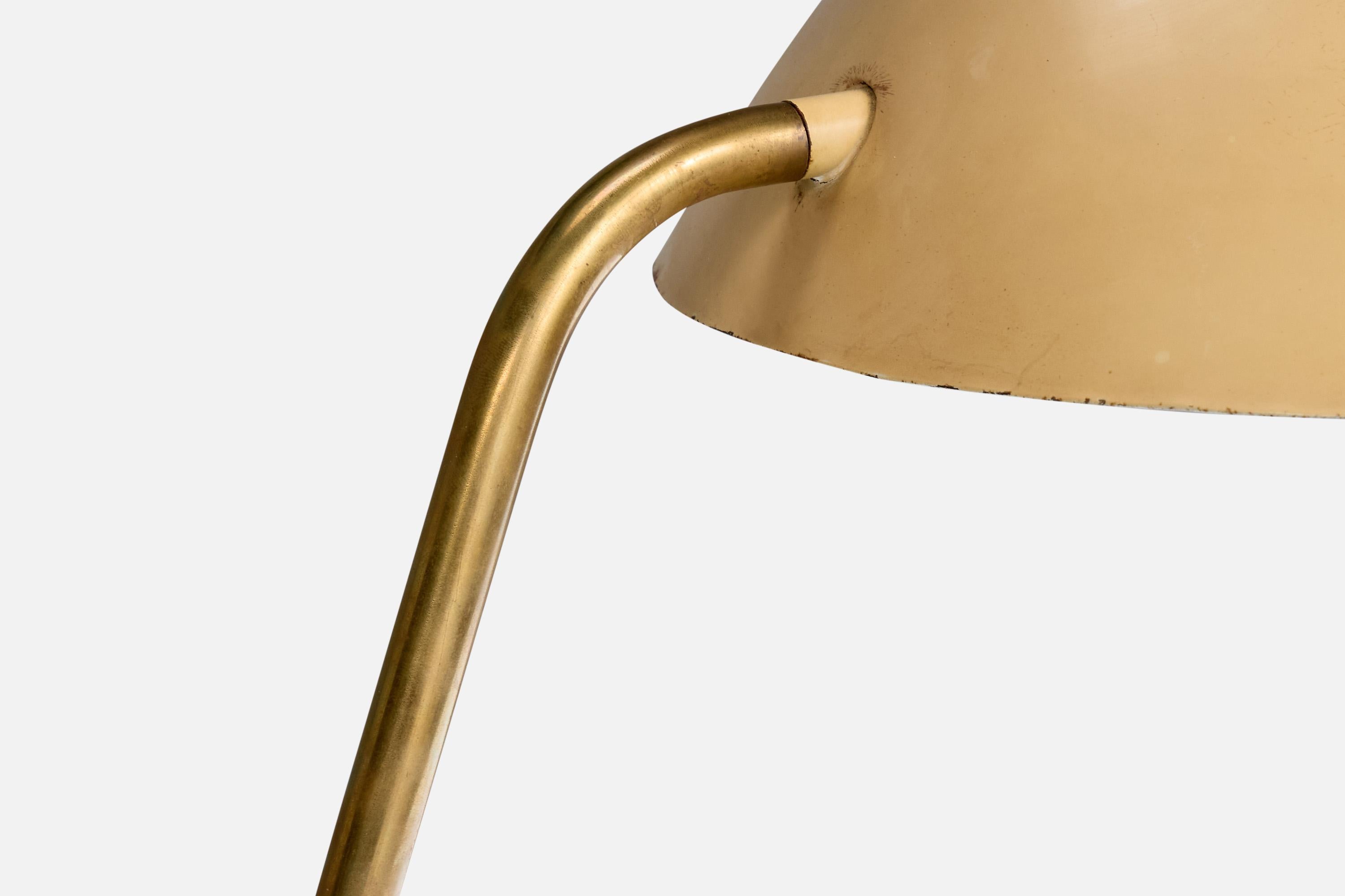 Schwedischer Designer, Tischlampe, Messing, Eiche, Metall, Schweden, 1950er Jahre im Angebot 2